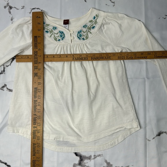 Tea Collection Embroidered Peasant Top Boho Long Sleeve Floral Cream Girl's L - Picture 10 of 10